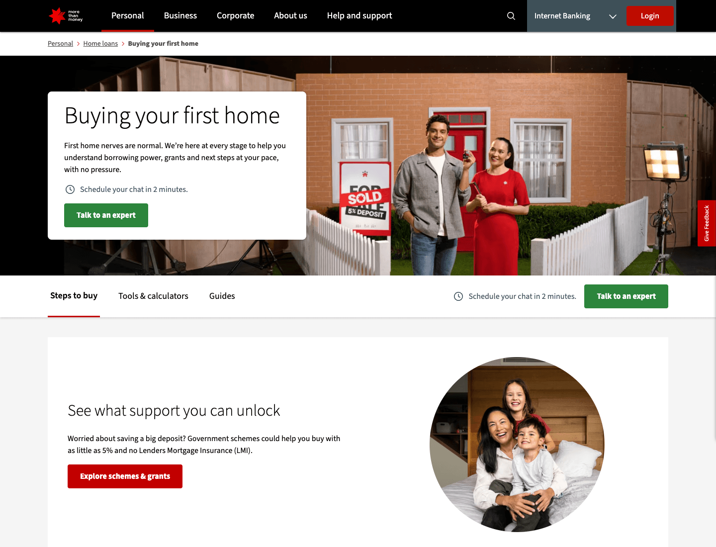 Live First Home Buyers page on nab.com.au.